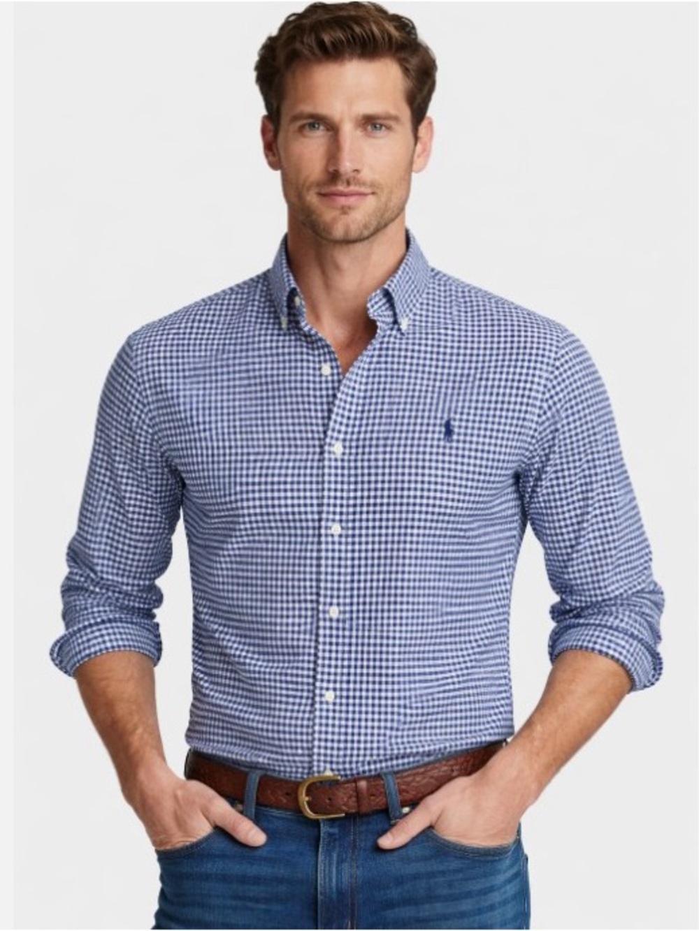Polo Ralph Lauren Men's Blue Gingham Button-Down Shirt (Classic Fit)